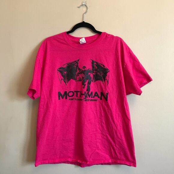 Gildan XL pink Mothman short sleeve t-shirt WV vintage casual folklore - Picture 1 of 7